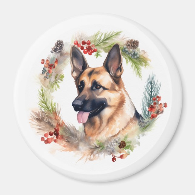 Aimant Allemand Berger Noël Wreath Festive Pup (Devant)