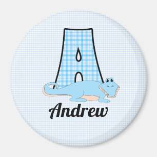 Aimant Alligator en bleu avec Monogramme A