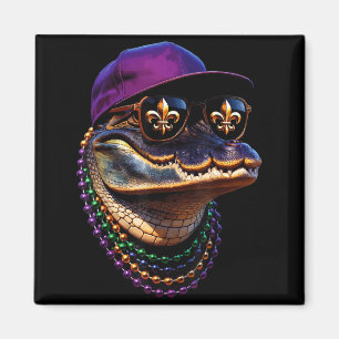 Aimant Alligator Mardi Gras drôle Art Graphique Louisiane
