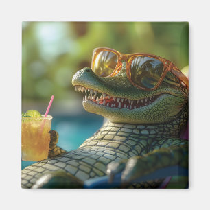 Aimant Alligator profitant d'un cocktail au bord de la pi