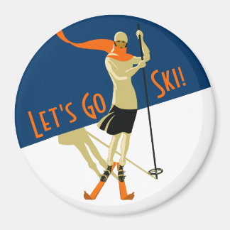 Aimant Allons skier ! Skieurs de design vintage