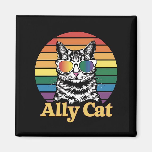 Aimant Ally Cat LGBT Rainbow Flag LGBTQ Cadeau (Devant)
