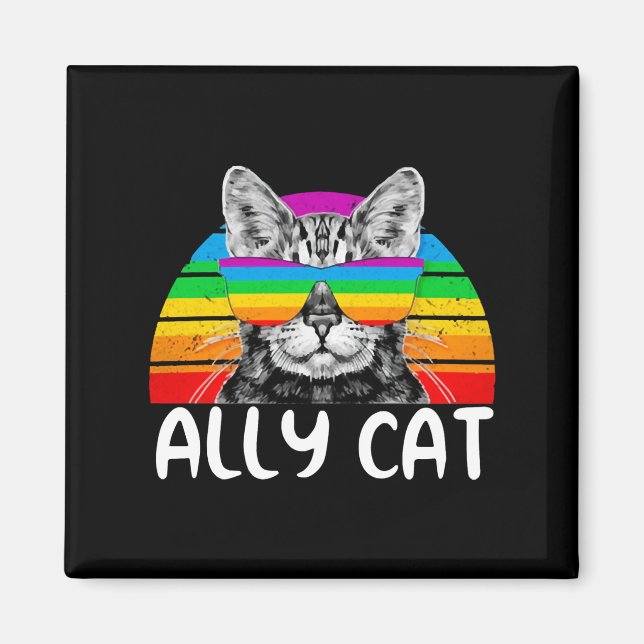 Aimant Ally Cat Rainbow Lunettes de soleil LGBT Gay pride (Devant)