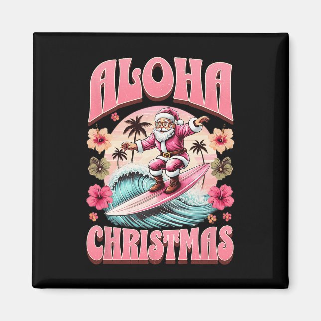 Aimant Aloha Noël Père Noël Surfant Hawaïen Mele  (Devant)