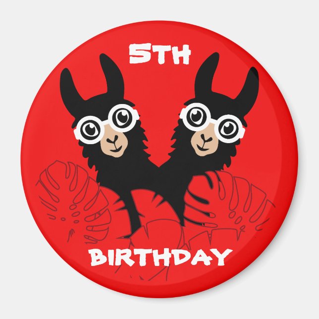 Aimant Alpaca llama Twins Anniversaire (Devant)