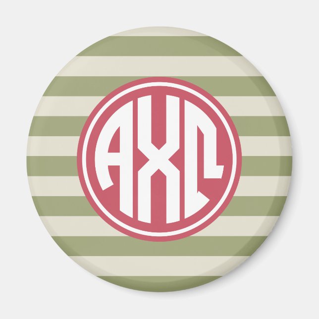 Aimant Alpha Chi Omega | Motif Rayure Monogramme (Devant)