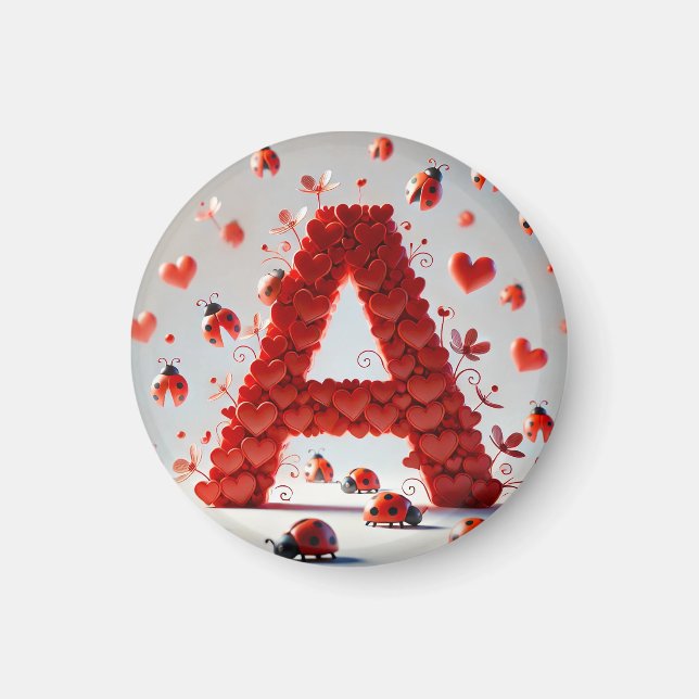 Aimant Alphabet Créatif Lettre A avec des Formes de Coeur (Devant)