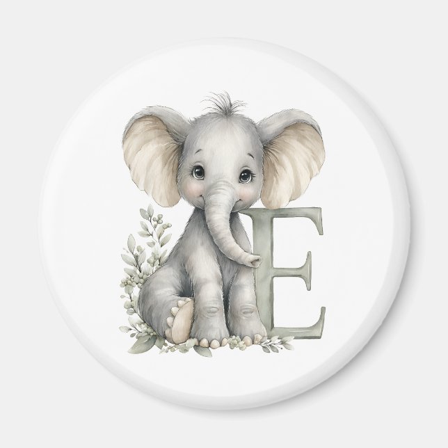 Aimant Alphabet éléphant bébé aquarelle mignon (Devant)