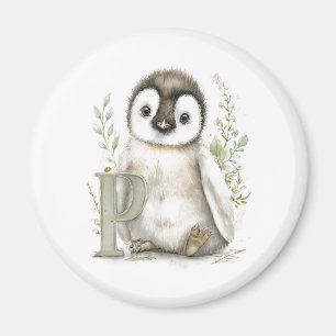Aimant Alphabet Mignon Animaux Bébés Aquarelle Manchot