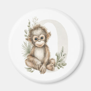 Aimant Alphabet mignon orang-outan bébé aquarelle
