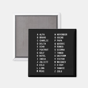 Aimant Alphabet phonétique bicolonnes de code de vol A-Z