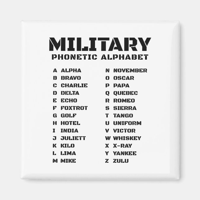 Aimant Alphabet phonétique pour l'armée (Devant)
