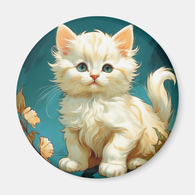 Aimant Alphonse Mucha Art Nouveau Chat Blanc (Devant)