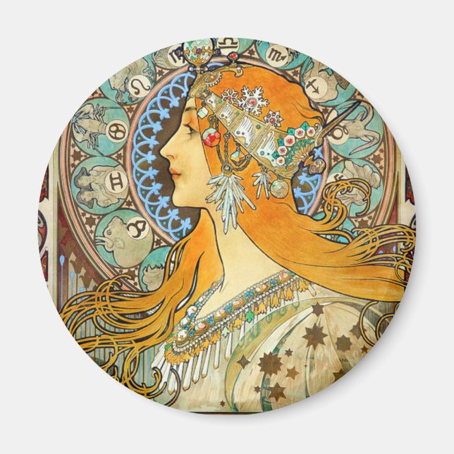Aimant Alphonse Mucha Art Nouveau Zodiac (Devant)