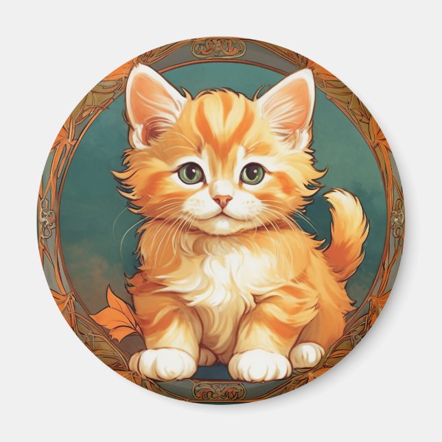 Aimant Alphonse Mucha Style Chat orange (Devant)
