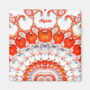 Aimant ALYSSA ~ Motif Abstrait ~ Rouge Orange Blanc~