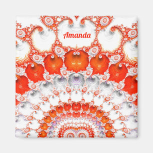 Aimant AMANDA ~ Motif Abstrait ~ Rouge Orange Blanc~