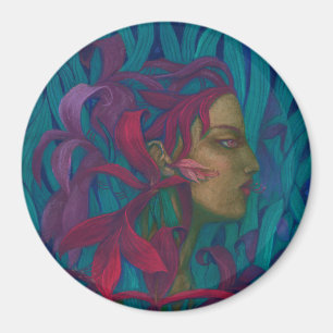 Aimant Amaryllis, femme & fleurs fine art pop-surréalisme
