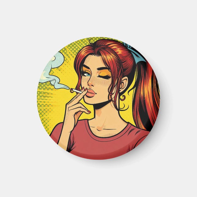 Aimant Amateurs de tabac | Pop art | Fille fumeuse | Ciga (Devant)