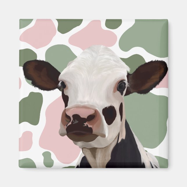 Aimant Amateurs de vaches Sage Green et Rose Cow Imprimer (Devant)