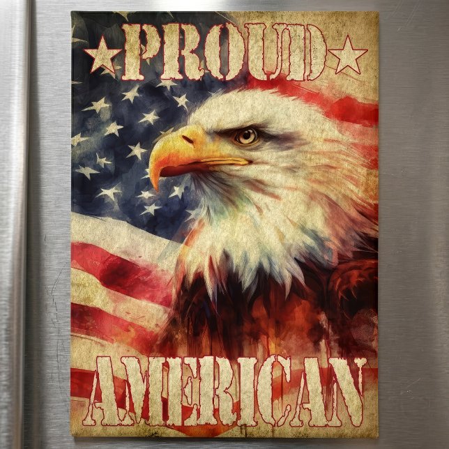 Aimant Américain fier. Aigle chauve et drapeau des États- (Proud American. Bald Eagle and United States Flag. Magnet )
