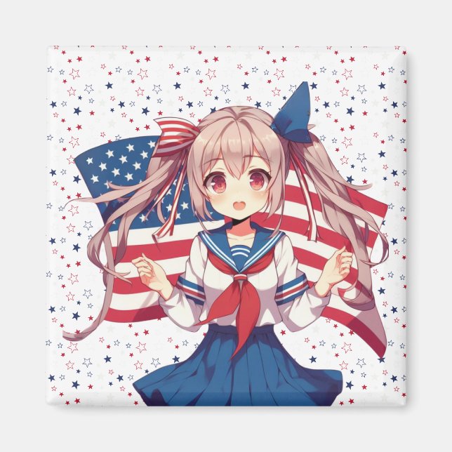 Aimant Américaine patriotique fille d'anime (Devant)