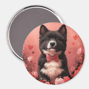 Aimant American Akita avec Rose - Saint Valentin