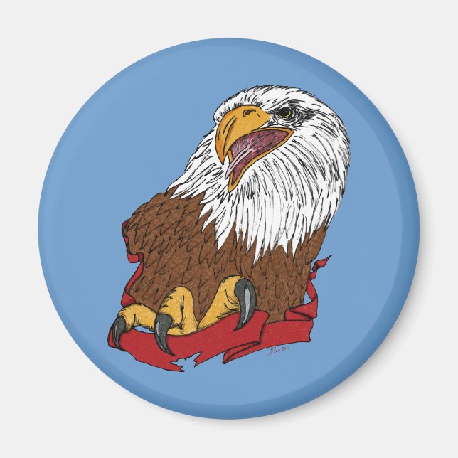 Aimant American Bald Eagle Ribbon Classic Bird Tattoo (Devant)