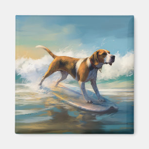 Aimant American Engligh Foxhound Beach Surfing Paining