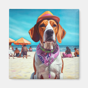 Aimant American English Foxhound on Beach, cadeau d'été