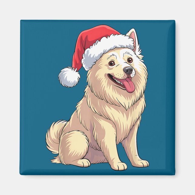 Aimant American Eskimo Dog Christmas Santa Hat Pet Dog Lo (Devant)