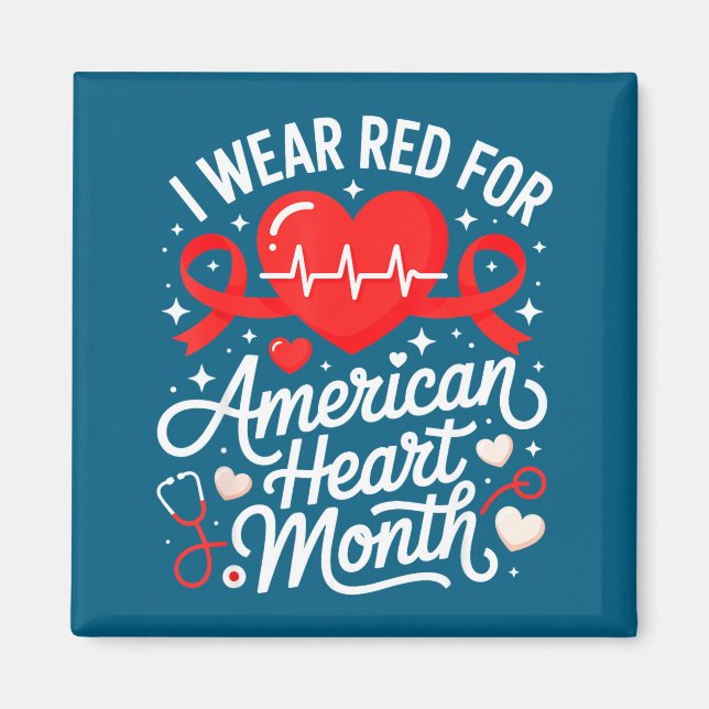 Aimant American Heart Disease Awareness Month Ribbon Red  (Devant)
