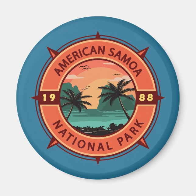 Aimant American Samoa National Park Retro Compass Emblem (Devant)