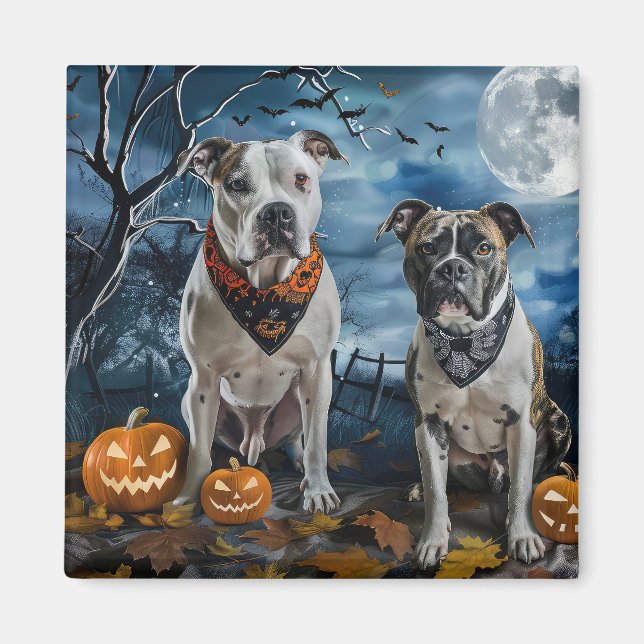 Aimant American Staffordshire Halloween Éffrayant (Devant)