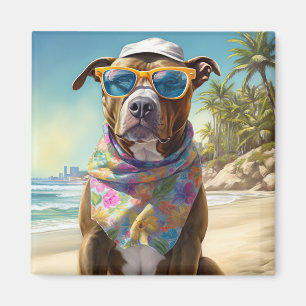 Aimant American Staffordshire sur la plage, cadeau d'été