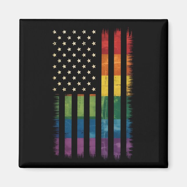 Aimant American USA Flag Rainbow Pride gay lesbienne LGBT (Devant)