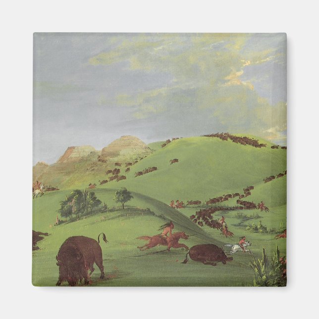 Aimant Amérindiens d'époque, Buffalo Chase par Catlin (Devant)