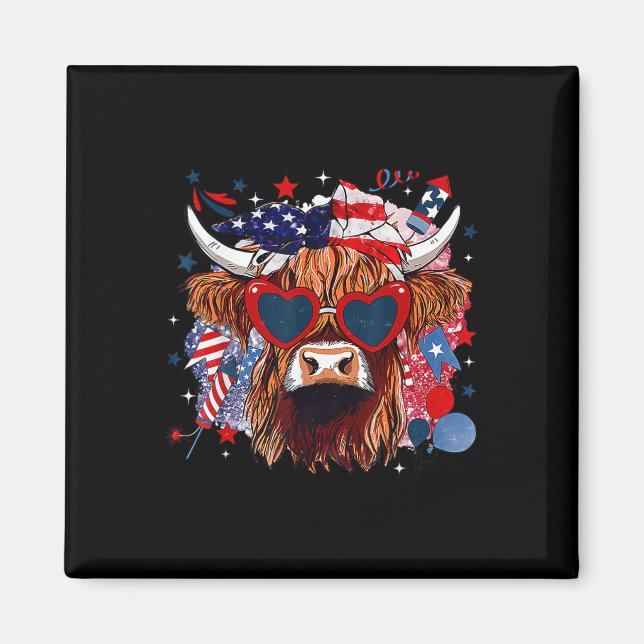 Aimant Amérique de l'ouest Vache heureux 4 juillet vache (Devant)