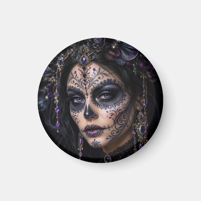 Aimant Améthyste Orchidée Calavera – Crâne de Sucre Gothi (Devant)