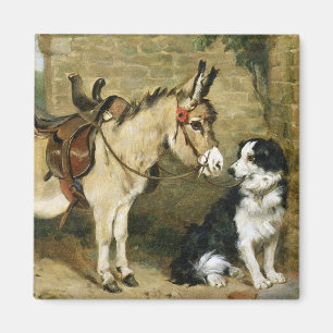 Aimant Amis animaux de chien et d'âne - art vintage par