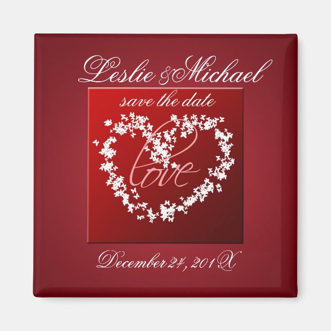 Aimant Amour, coeur des papillons, sauver la date (Devant)