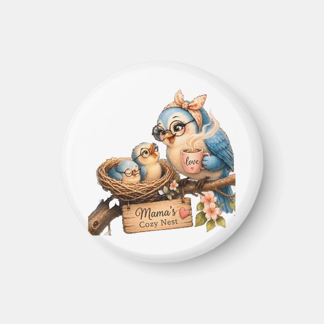 Aimant Amour de mère oiseau – Bébés poussins dans un nid  (Devant)