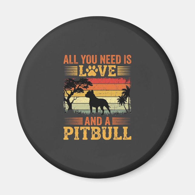 Aimant Amour de Pitbull Coucher de Soleil Rétro Chien (Devant)