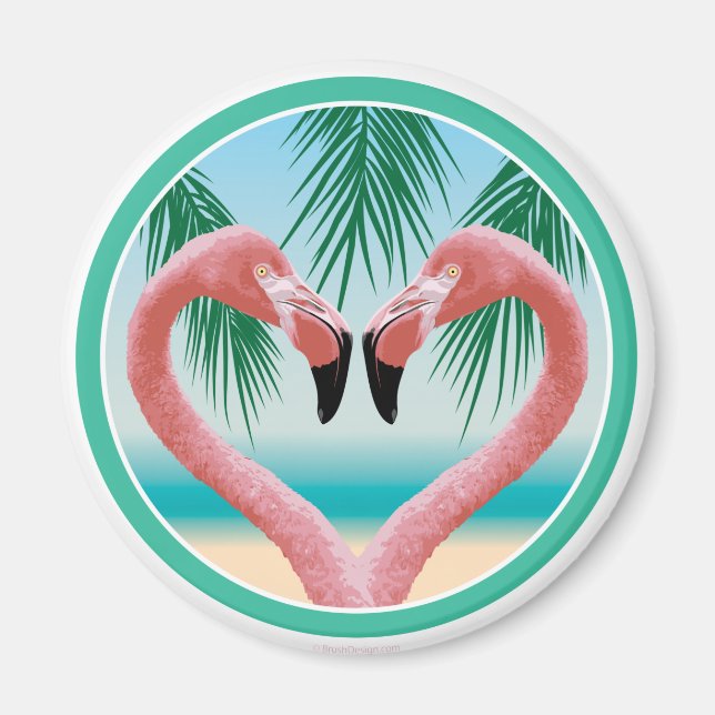 Aimant Amour du Flamant rose (Saint-Valentin tropical) (Devant)