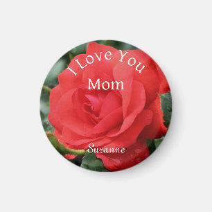 Aimant Amour Maman Fleur Rose rouge Personnalisée