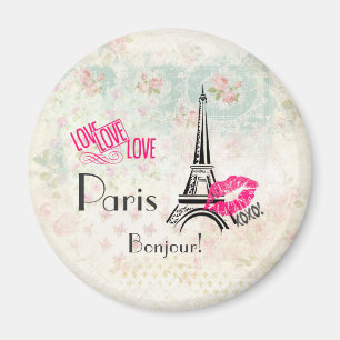 Aimant Amour Paris avec Tour Eiffel en Motif Vintage