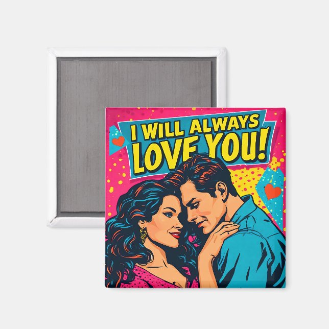 Aimant Amour romantique Pop Art bleu magenta jaune  (Recto/Verso)
