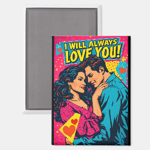 Aimant Amour romantique Pop Art Bleu Magenta Jaune