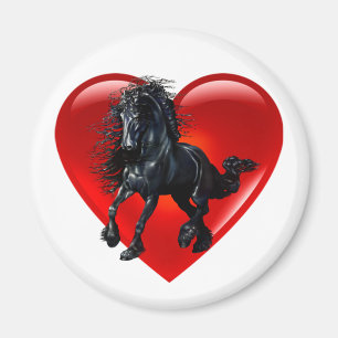 Aimant Amour rouge de coeur de cheval frison d'étalon