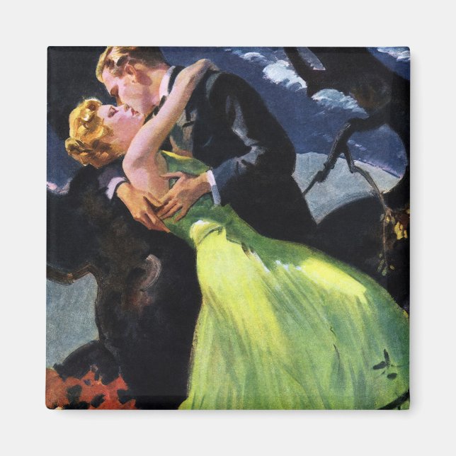 Aimant Amour vintage et romance, Baiser romantique (Devant)